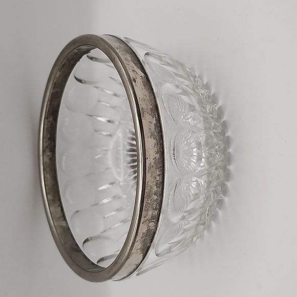 Vintage Crystal Glass Bowl with Stainless Rim - Picture 4 of 8